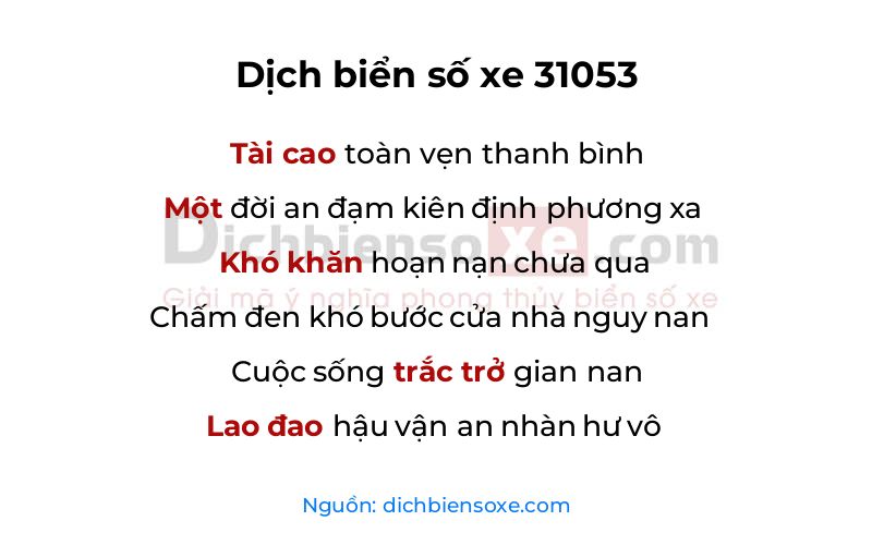 Dịch thơ biển số 31053