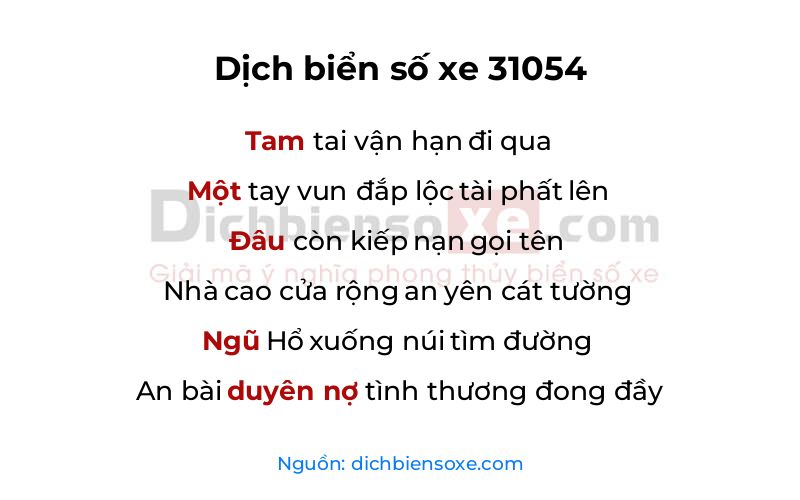 Dịch thơ biển số 31054