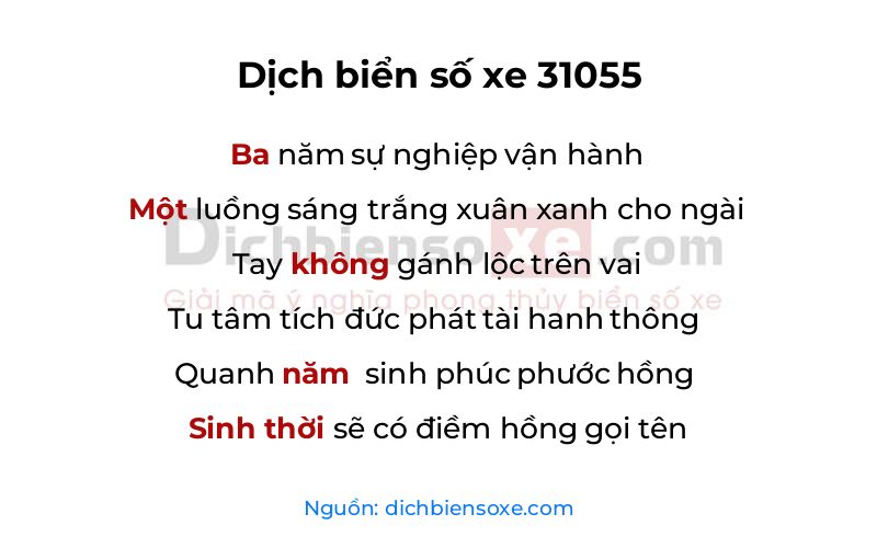 Dịch thơ biển số 31055