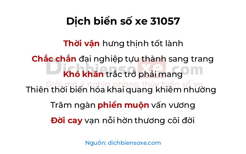 Dịch thơ biển số 31057