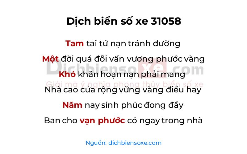 Dịch thơ biển số 31058