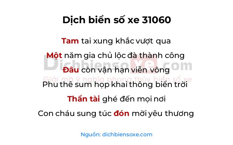 Dịch thơ biển số 31060