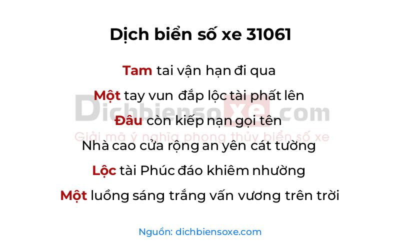 Dịch thơ biển số 31061