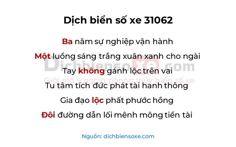 Dịch thơ biển số 31062