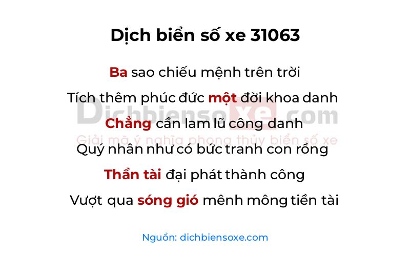 Dịch thơ biển số 31063