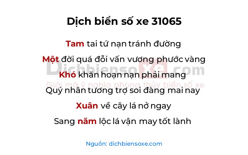 Dịch thơ biển số 31065
