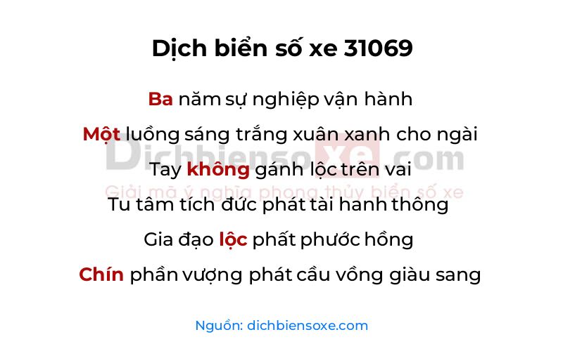 Dịch thơ biển số 31069