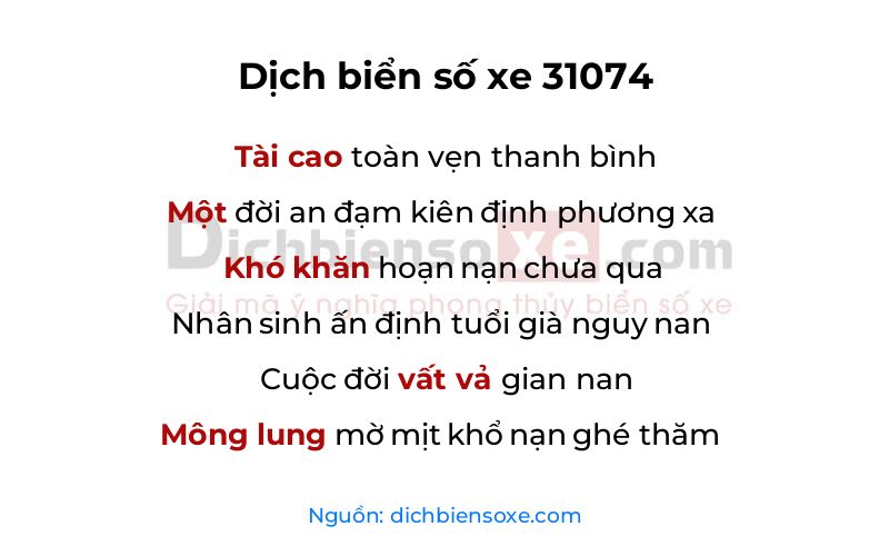Dịch thơ biển số 31074