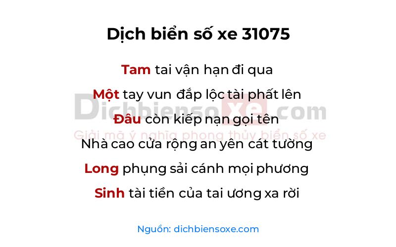 Dịch thơ biển số 31075