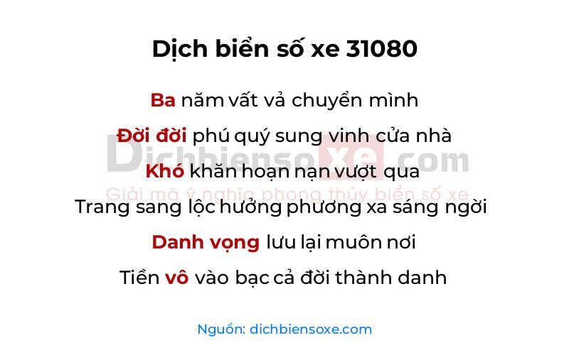 Dịch thơ biển số 31080