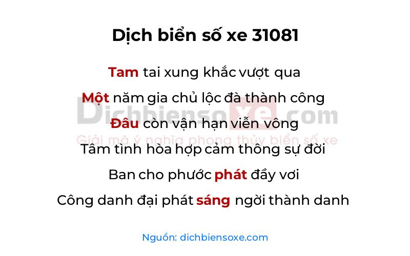 Dịch thơ biển số 31081