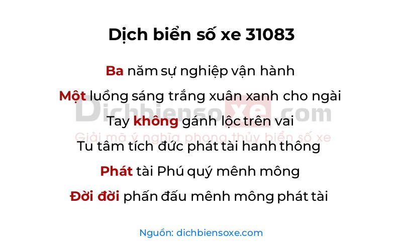 Dịch thơ biển số 31083