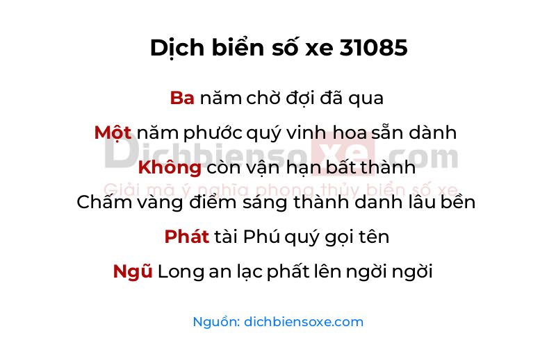 Dịch thơ biển số 31085