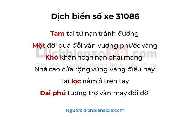 Dịch thơ biển số 31086