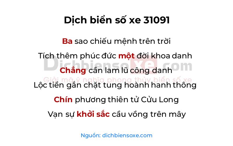 Dịch thơ biển số 31091