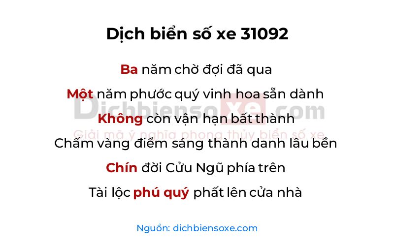 Dịch thơ biển số 31092