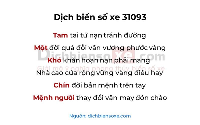 Dịch thơ biển số 31093
