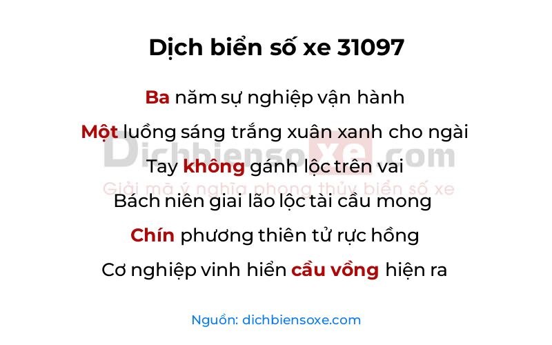 Dịch thơ biển số 31097
