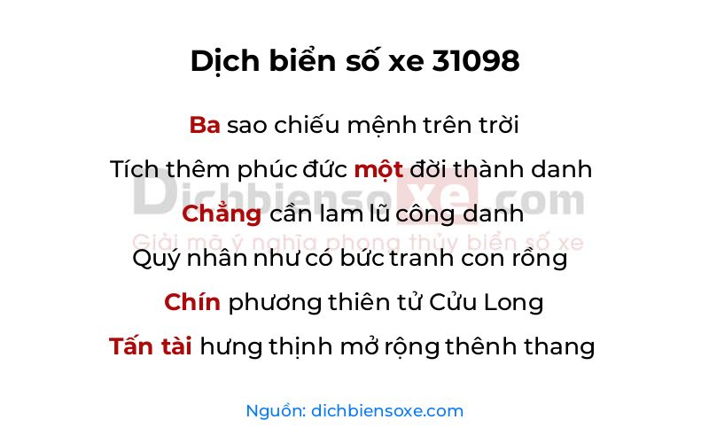 Dịch thơ biển số 31098