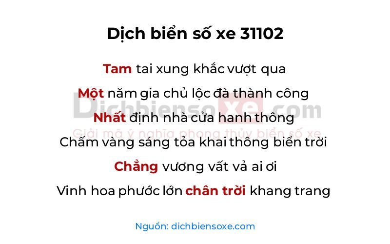 Dịch thơ biển số 31102