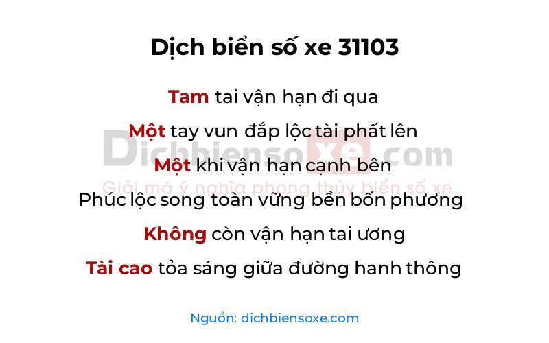 Dịch thơ biển số 31103
