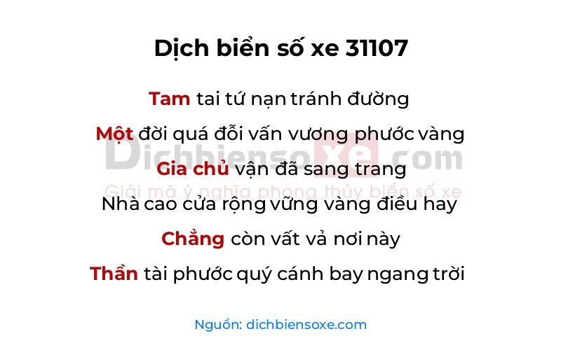 Dịch thơ biển số 31107