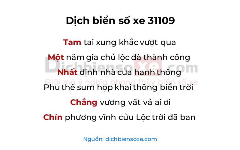 Dịch thơ biển số 31109