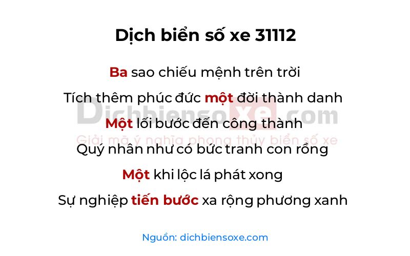 Dịch thơ biển số 31112