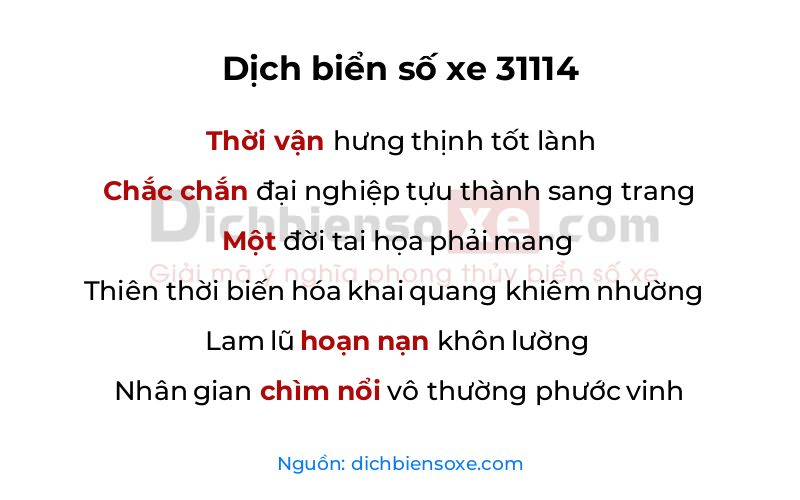 Dịch thơ biển số 31114