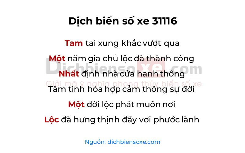 Dịch thơ biển số 31116