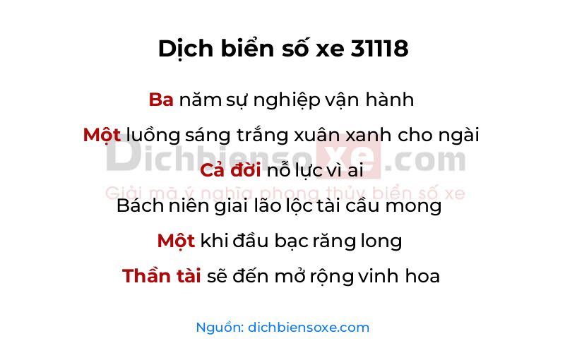 Dịch thơ biển số 31118