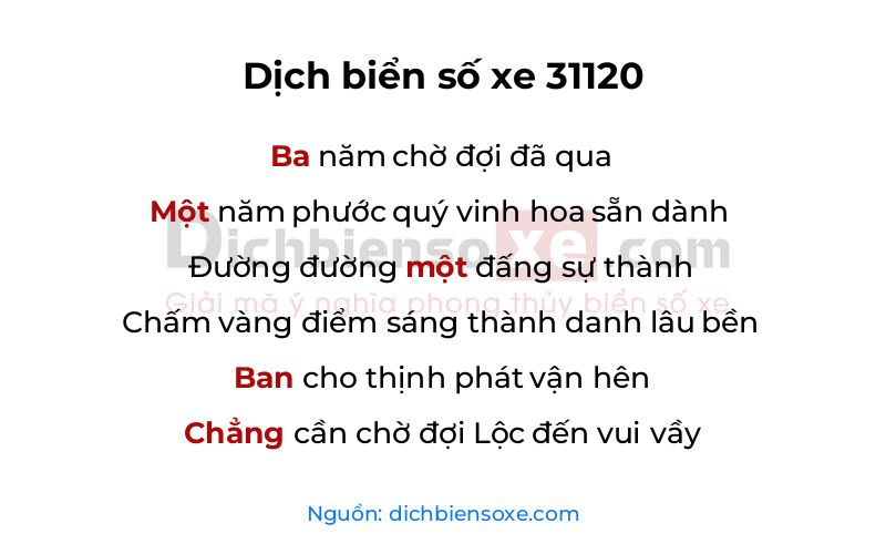 Dịch thơ biển số 31120