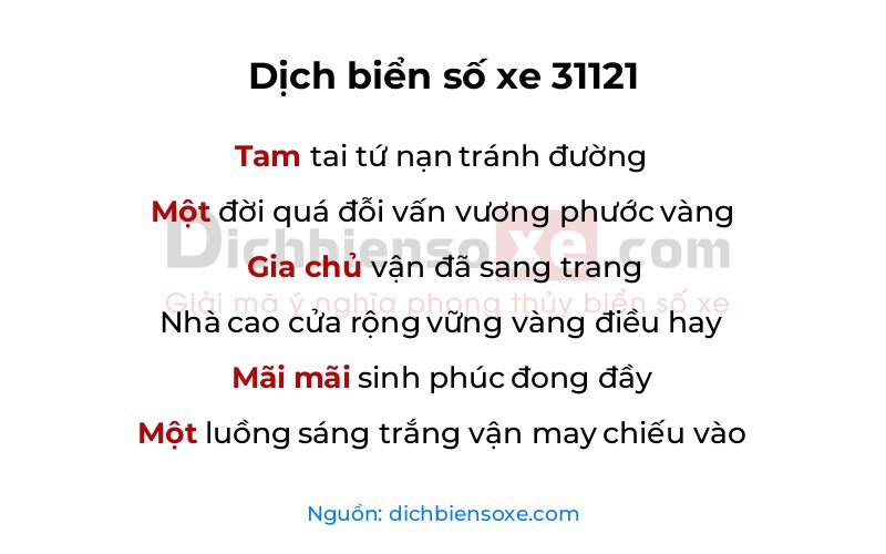 Dịch thơ biển số 31121