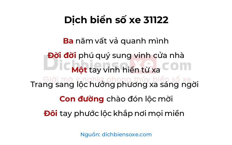 Dịch thơ biển số 31122