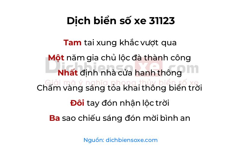 Dịch thơ biển số 31123