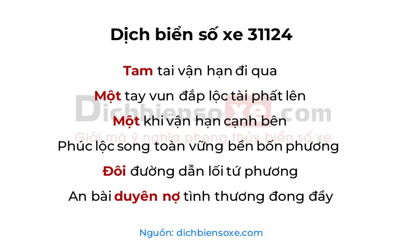 Dịch thơ biển số 31124
