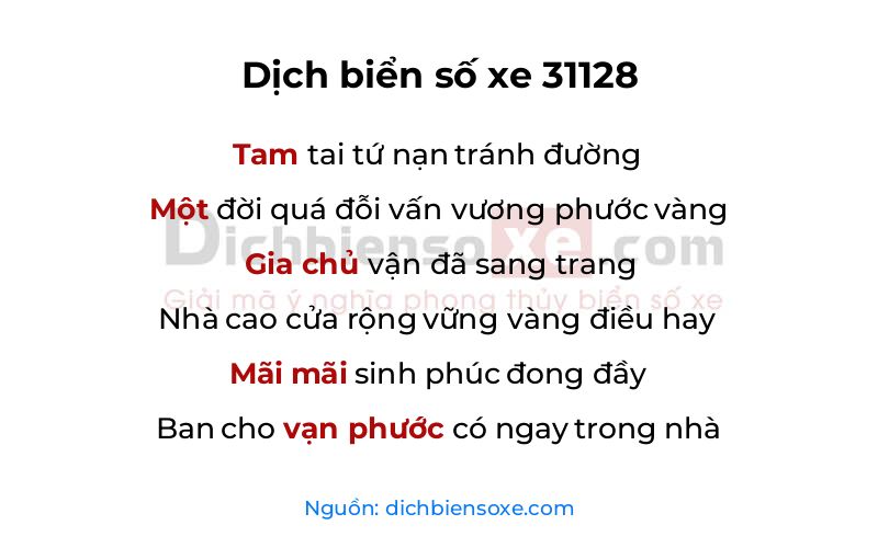 Dịch thơ biển số 31128