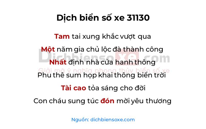 Dịch thơ biển số 31130
