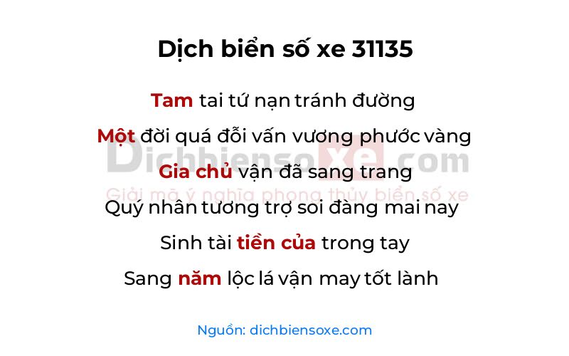 Dịch thơ biển số 31135