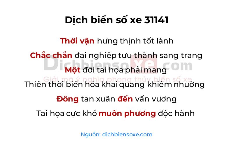 Dịch thơ biển số 31141