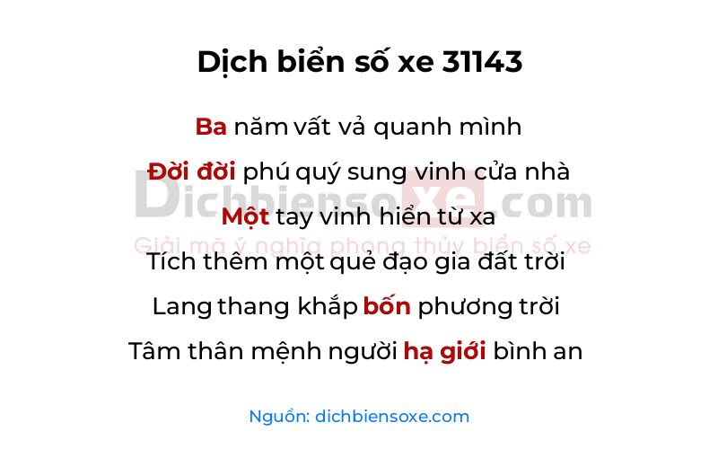 Dịch thơ biển số 31143