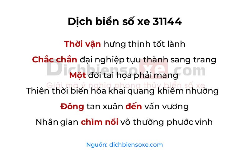 Dịch thơ biển số 31144