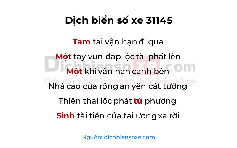 Dịch thơ biển số 31145