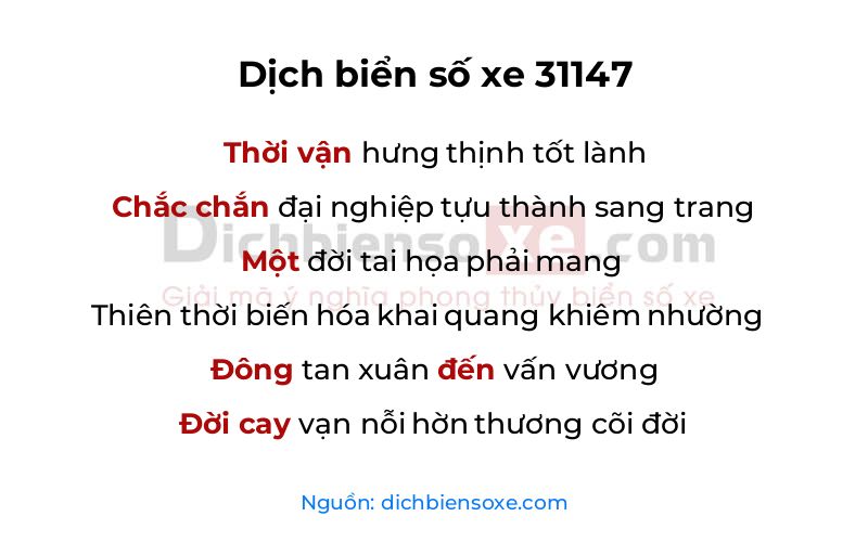 Dịch thơ biển số 31147