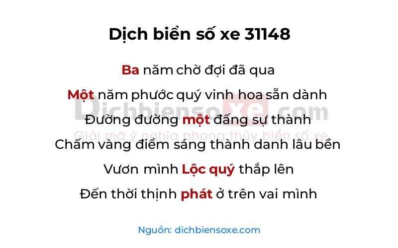 Dịch thơ biển số 31148