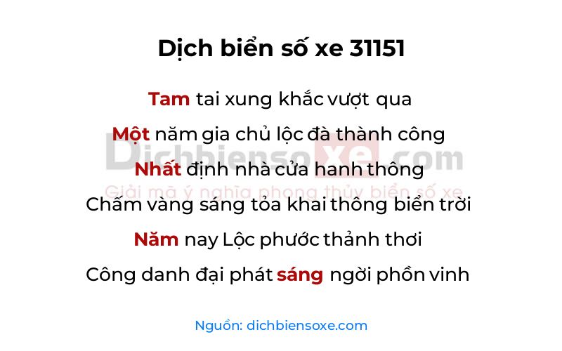 Dịch thơ biển số 31151