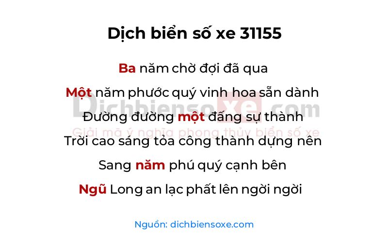 Dịch thơ biển số 31155