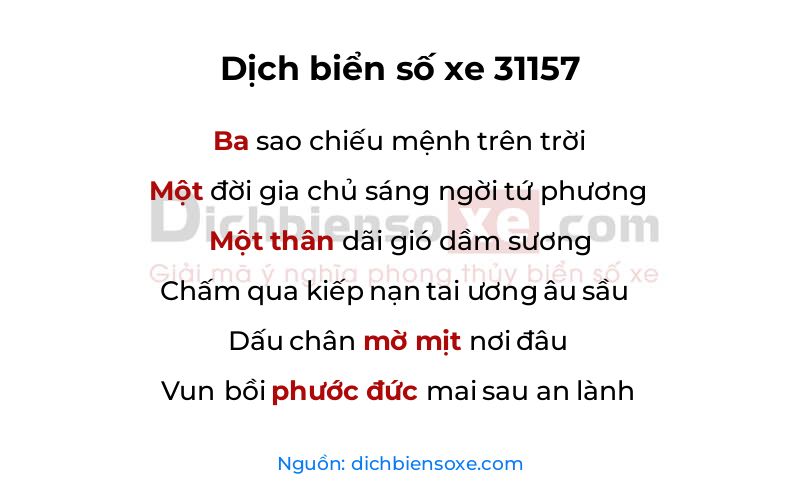 Dịch thơ biển số 31157