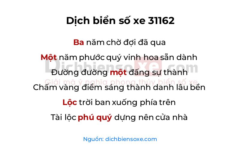 Dịch thơ biển số 31162
