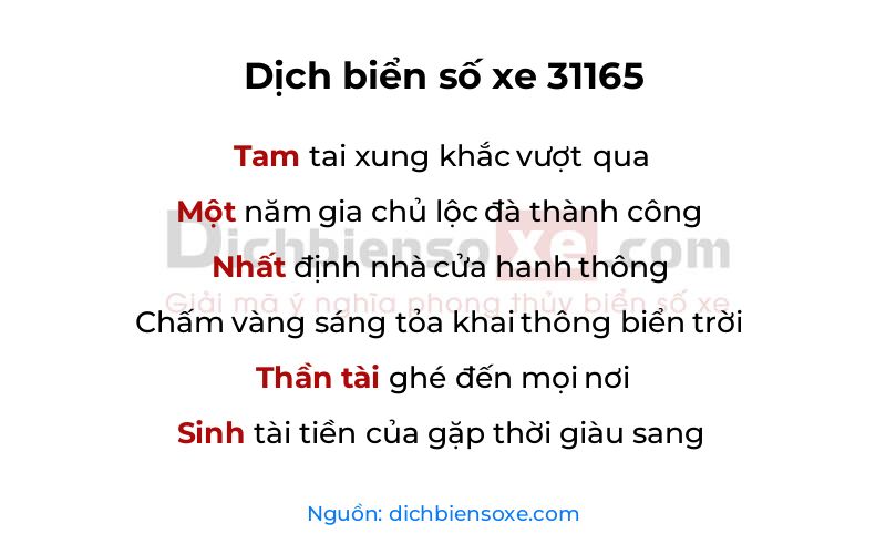 Dịch thơ biển số 31165
